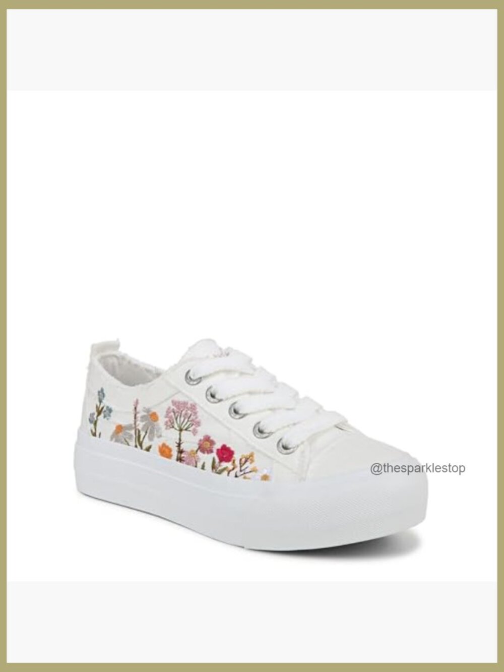 Embroidery Platform Sneakers Bloom Foam Insole Lace Up - Picture 6 of 7